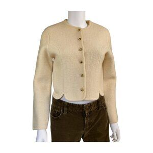Tally-Ho Cream Wool Knit Cardigan | Vintage Button Front Sweater | Size 6